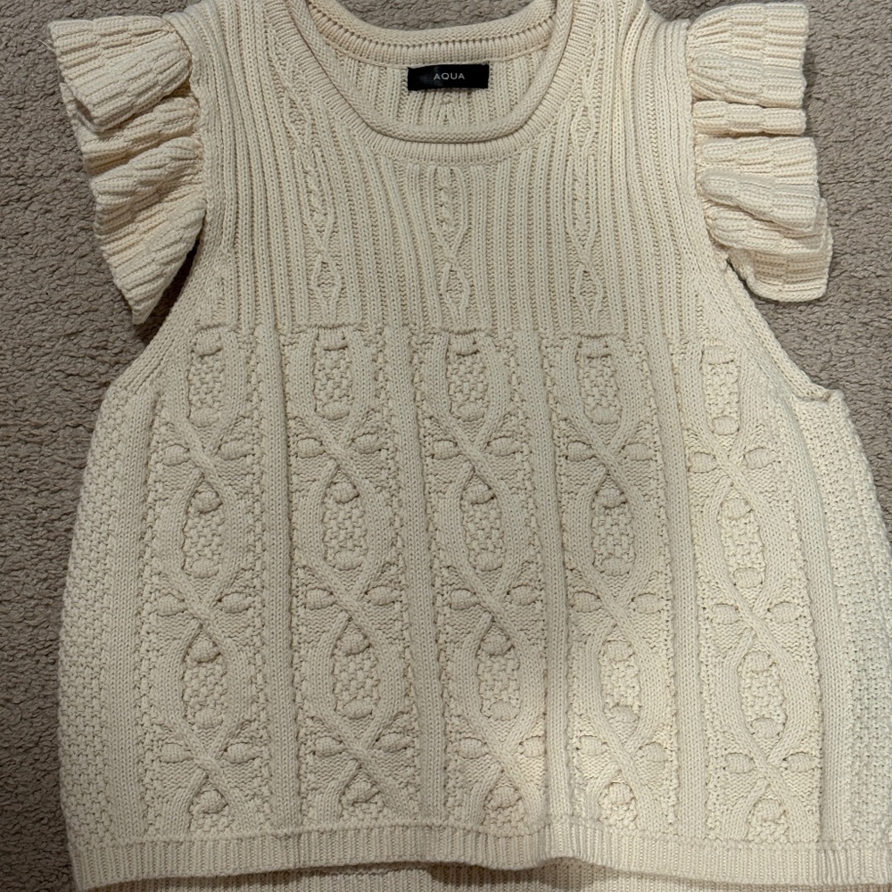 Aqua Knitted Flutter Sleeve Sweater Size S